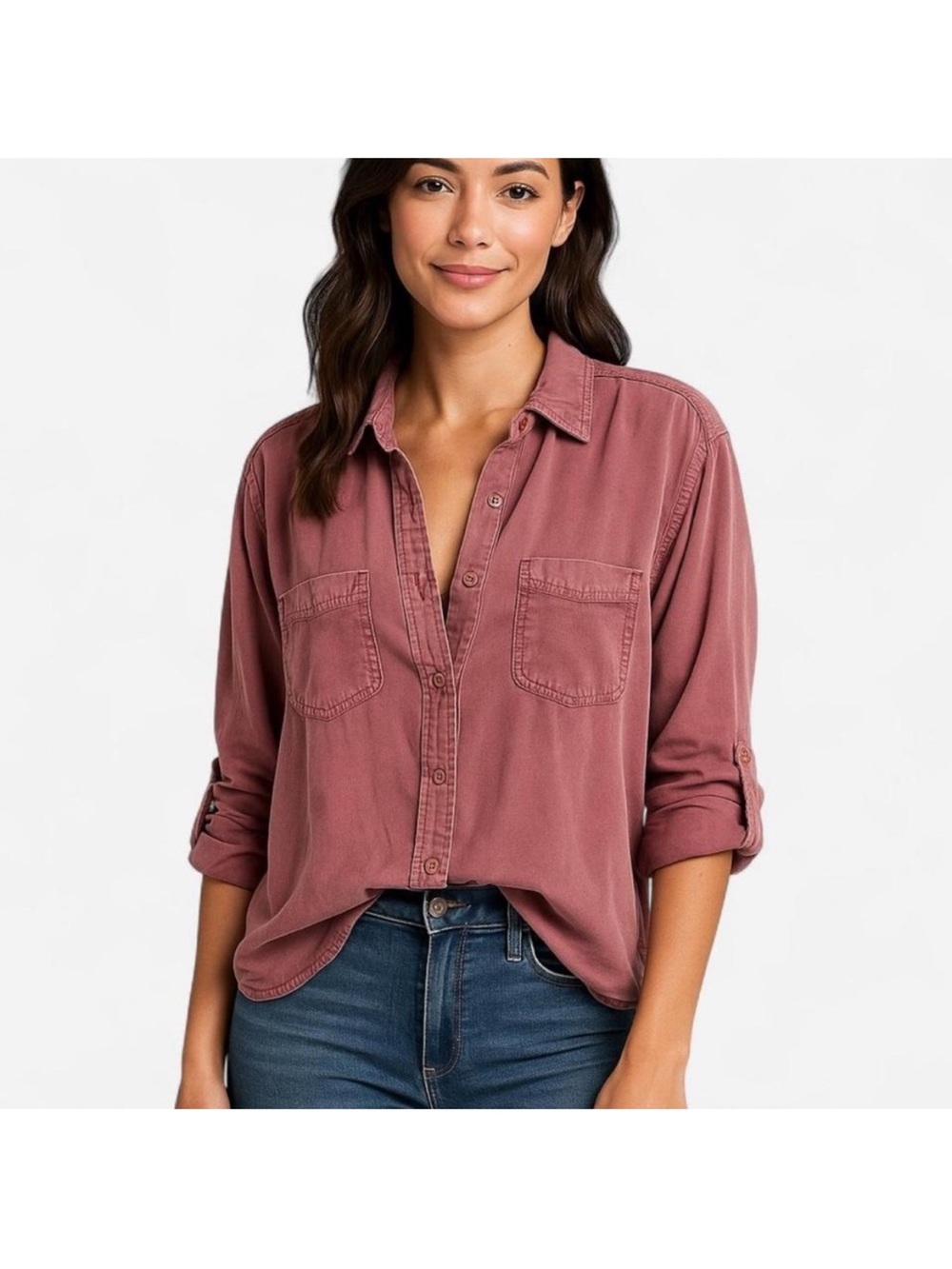Side Stitch Tencel Magenta Button-Down Shirt
